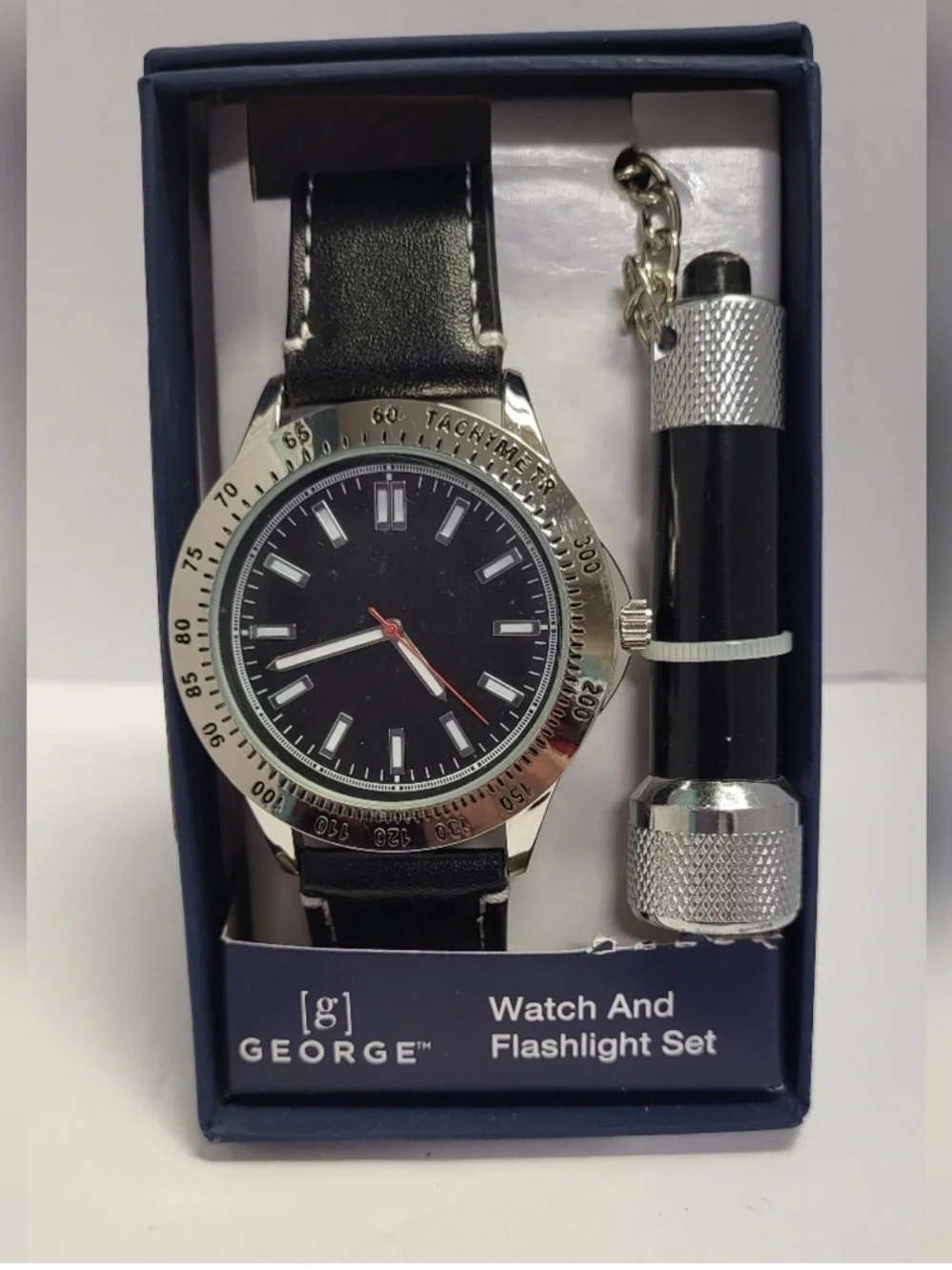 💜 George Men's Set - 1 Analog Watch and 1 Flashlight(works just needs batteries)